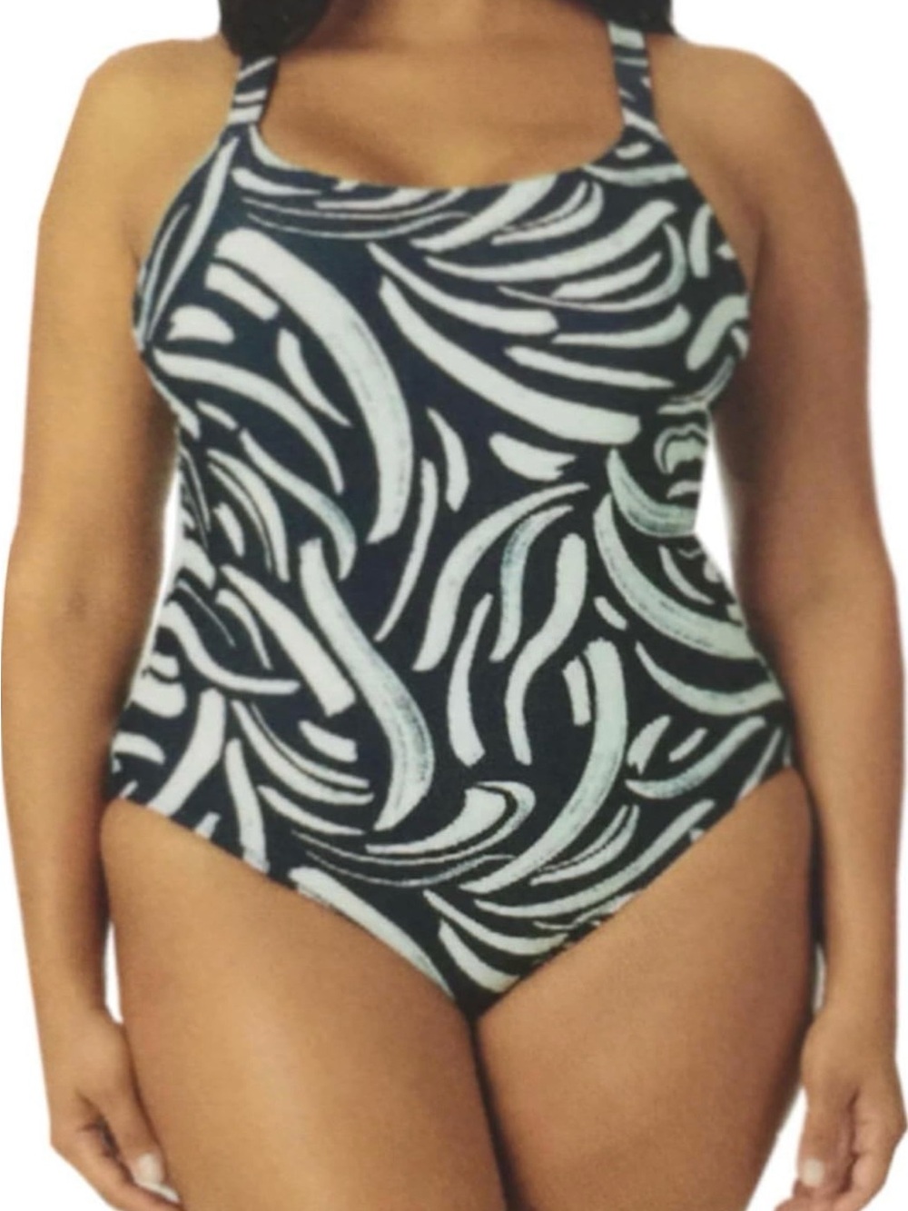 Hurley Navy and White Abstract Plus-Size One-Piece Swimsuit